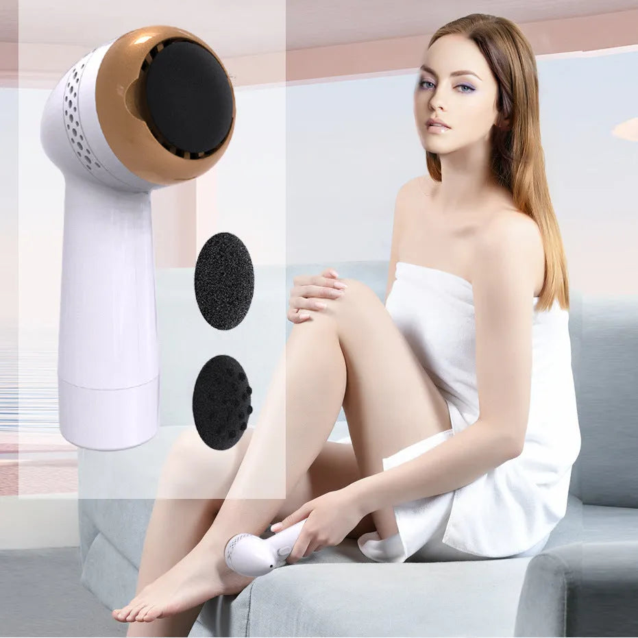 Electric vacuum foot grinder in metallic gold finish with a refined quartz grinding head.