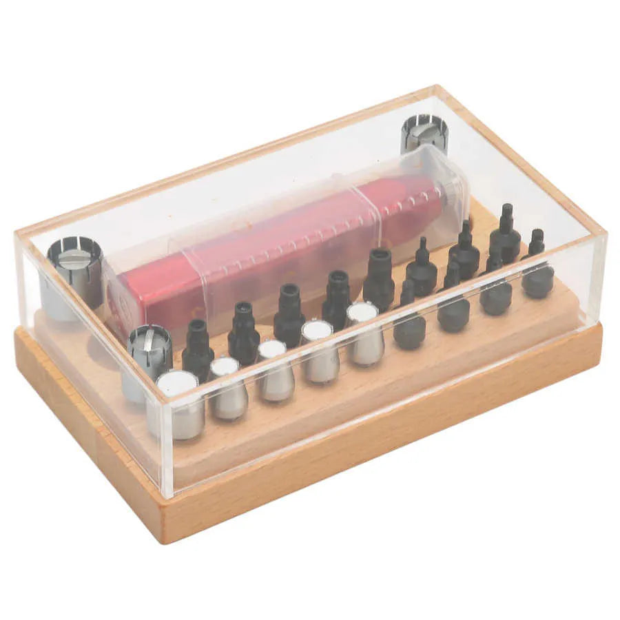 20-piece steel watch repair open tube tool set in storage case