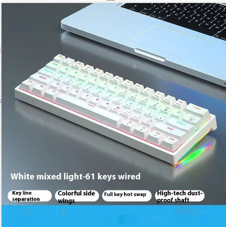 61-key computer mechanical keyboard with tea shaft switches in multiple colour combinations