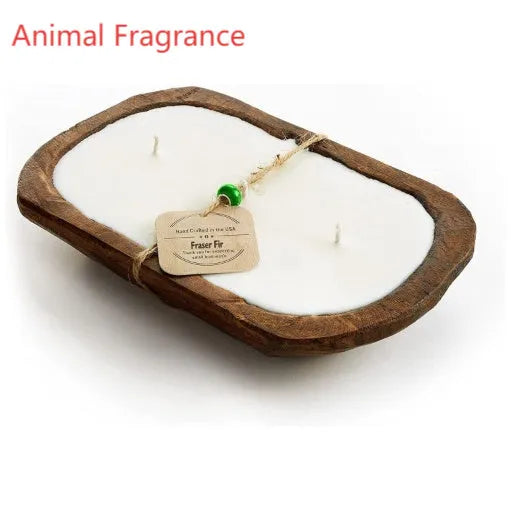 Wooden basin aromatherapy candle with three wicks and soy wax in retro lavender style