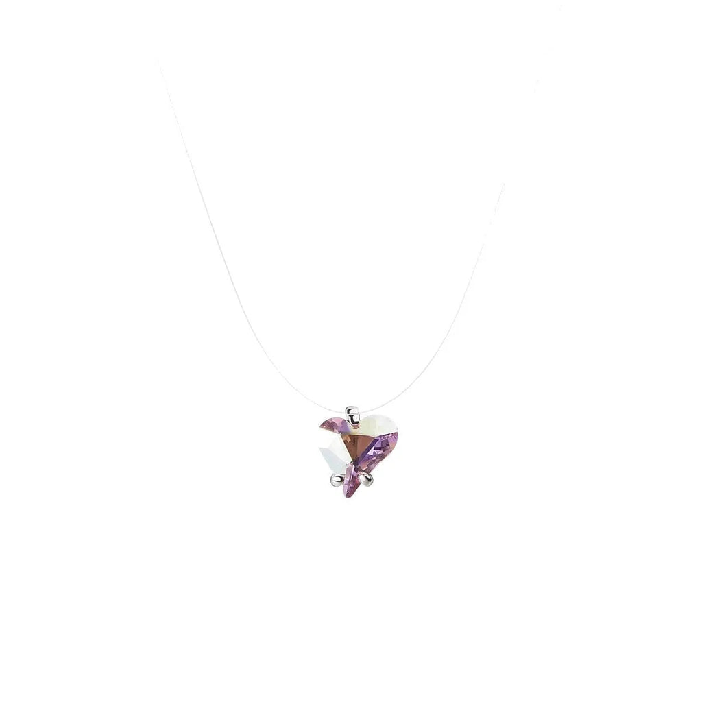 Heart-shaped copper stud earrings and necklace set in yellow or gradient pink purple electroplated finish
