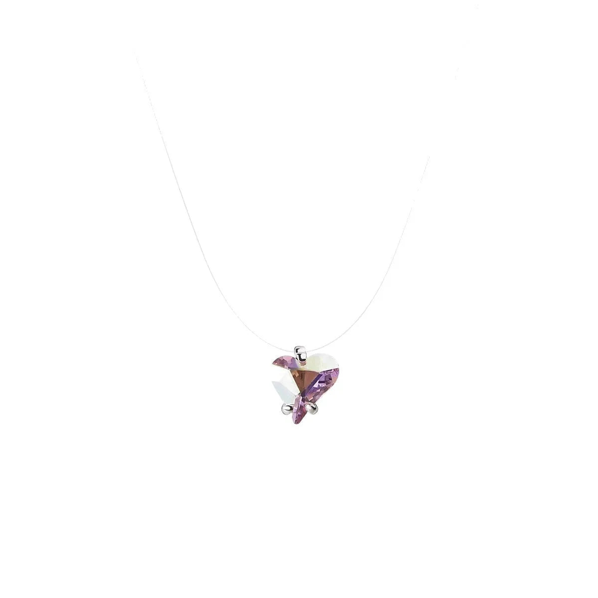 Heart-shaped copper stud earrings and necklace set in yellow or gradient pink purple electroplated finish
