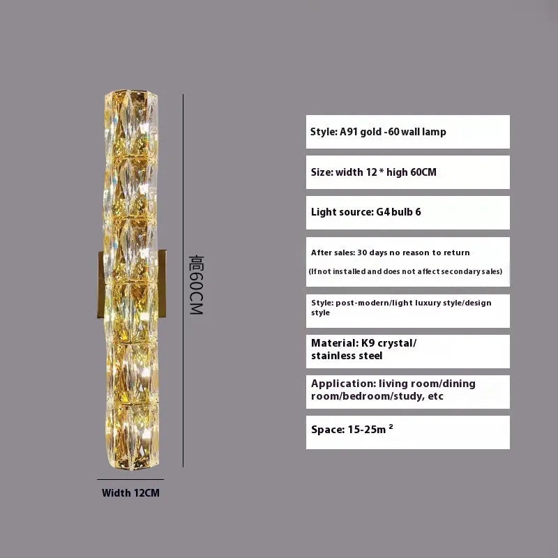 Modern crystal wall lamp with stainless steel body in chrome finish, 400mm length
