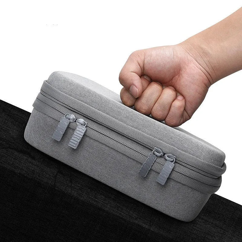 Black and grey EVA digital storage organiser bag for headphones and tech accessories, showing single and double layer options.