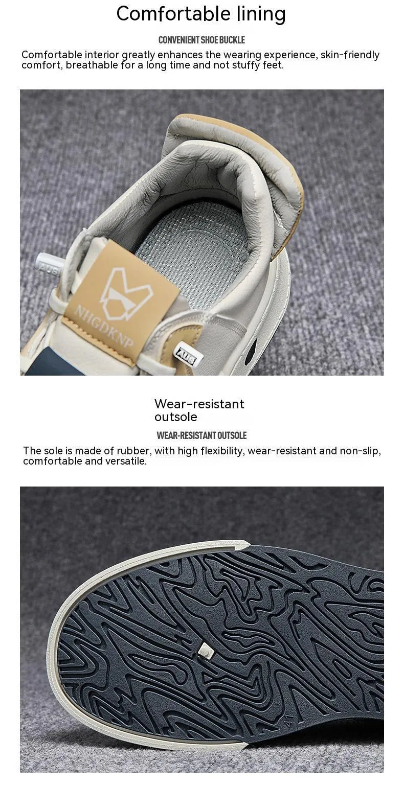 Men's beige low-top sneakers with elastic band and round toe.