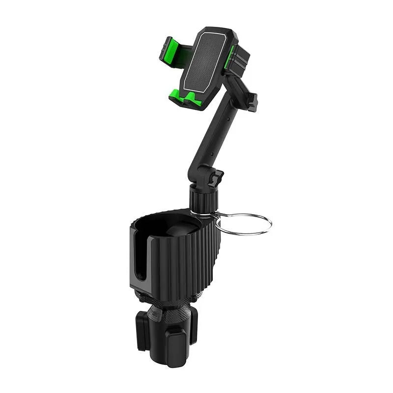 Green car drink rack with mobile phone holder showing A02 model designation