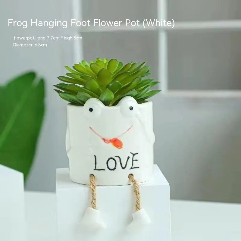 Ceramic hanging foot flowerpot for succulent plants in cartoon style with twelve colour variations on desktop