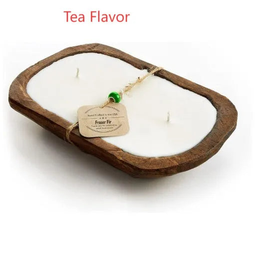 Wooden basin aromatherapy candle with three wicks and soy wax in retro lavender style
