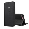 PU leather wallet phone case for iPhone with card slots in black, blue, brown, khaki, or pink