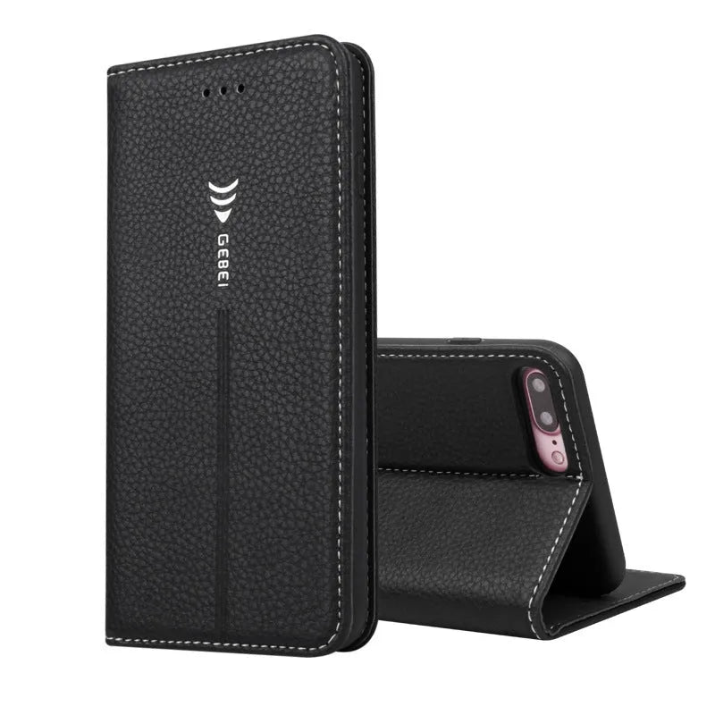 PU leather wallet phone case for iPhone with card slots in black, blue, brown, khaki, or pink