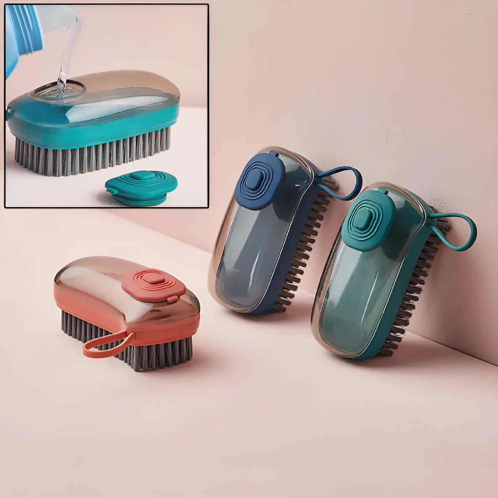 Automatic liquid cleaning brush with ergonomic ABS plastic handle and soft brush head for shoes laundry household cleaning