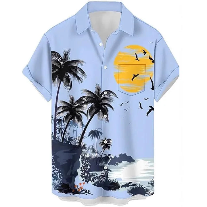 Men's slim fit camouflage pattern short sleeve casual shirt, sports cardigan style.