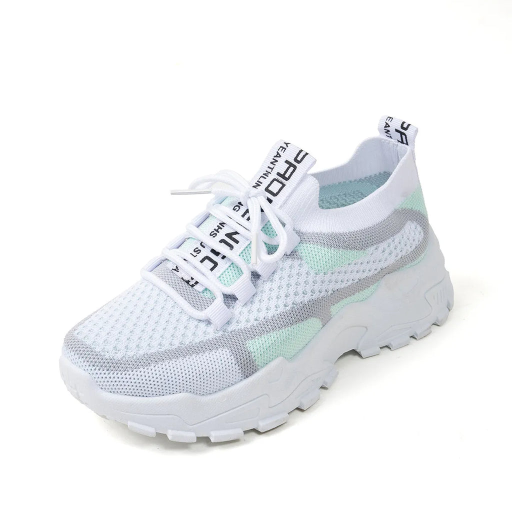 Women's flyknit mesh sneakers with rubber sole and lace-up design in black and gray