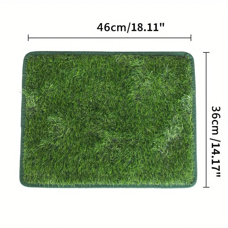 Artificial grass dog toilet training mat showing three size options for indoor pet training