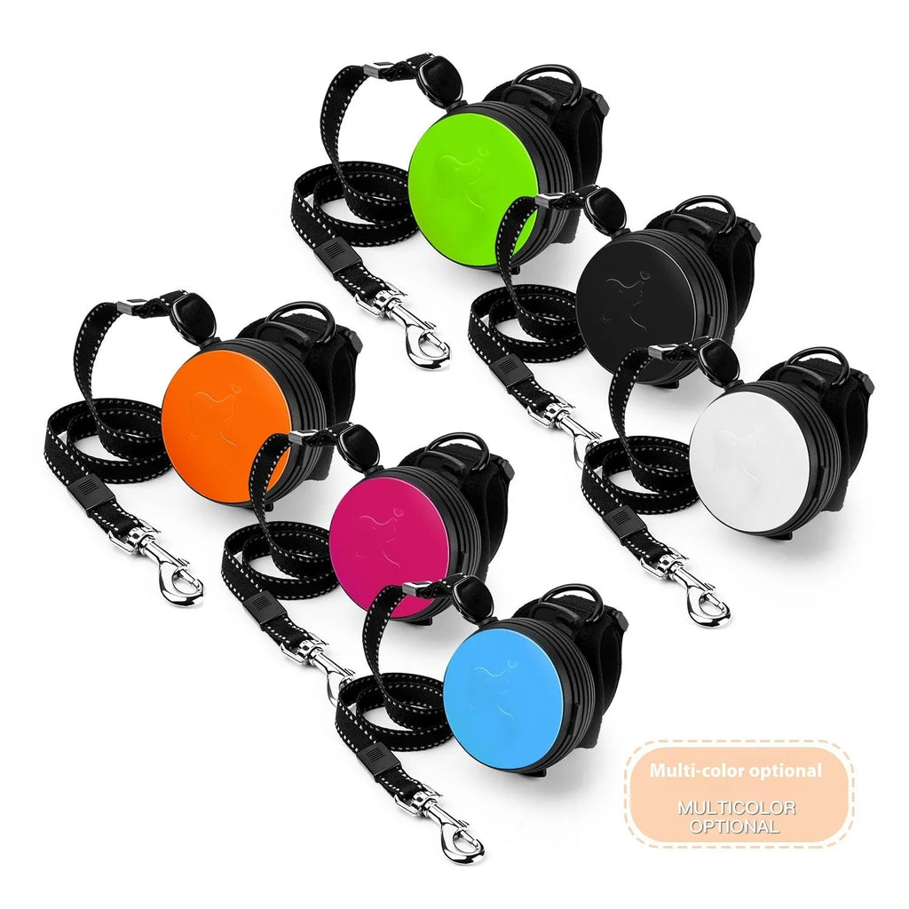 Automatic retractable pet leash extended to 3 metres, shown in vibrant orange colour.