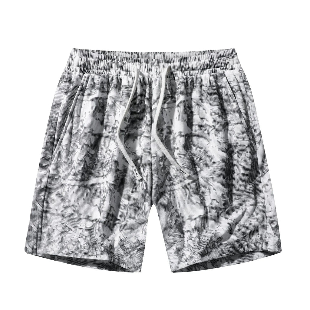Men's camouflage pattern corduroy athletic shorts with high waist and straight leg in grey