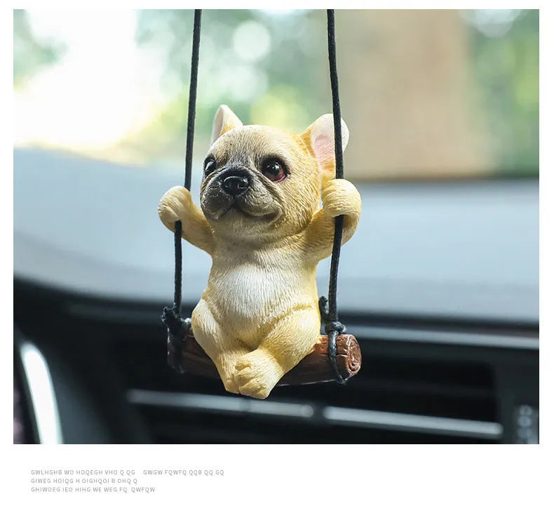 Resin bulldog car hanging ornament for rearview mirrors in cartoon style with multiple colour options