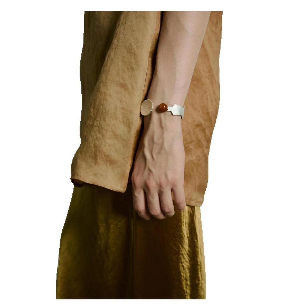 Small round spoon stewed pork design ring and bracelet set with electroplated silver finish