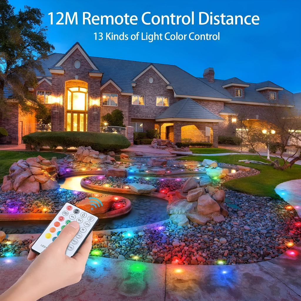 RGB outdoor LED underground lamp string, 4W 220V IP67, white, 10 deck lights with remote and keyed control