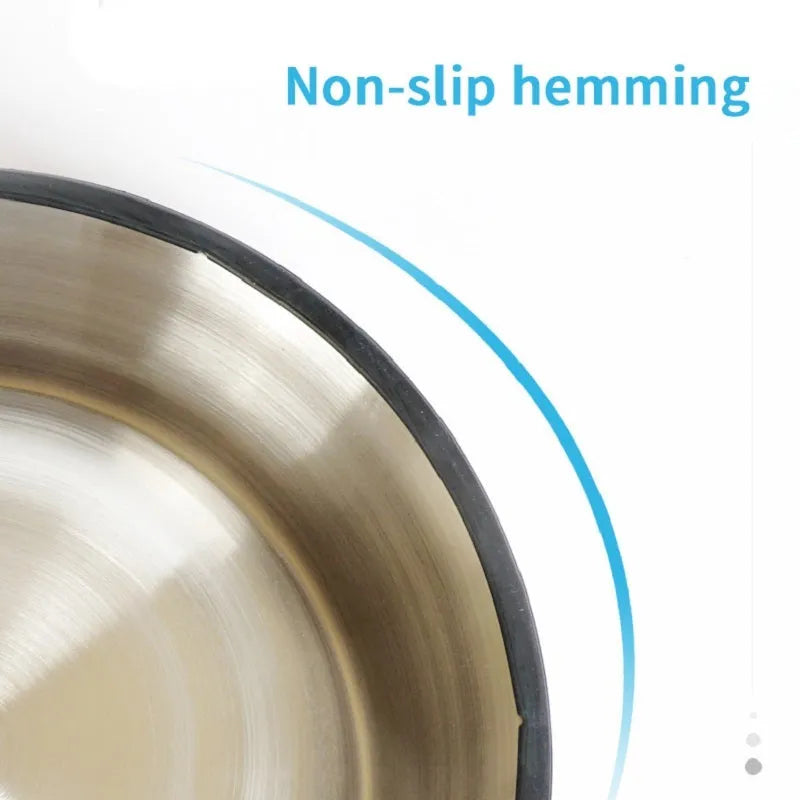 Stainless steel pet bowl with colourful melamine exterior and non-slip rubber ring base