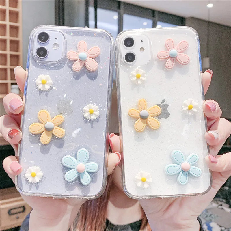 Soft rubber iPhone case with New Year's flowers decorative pattern showing front and back views