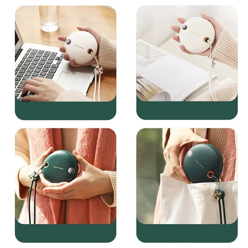 Green hand warmer power bank showing digital display with 5000mAh capacity