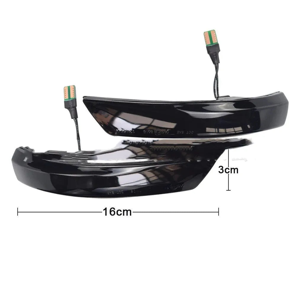 Pair of ABS rearview mirror waterfall lights for Ford Focus and Mondeo, showing yellow and blue two-tone option.