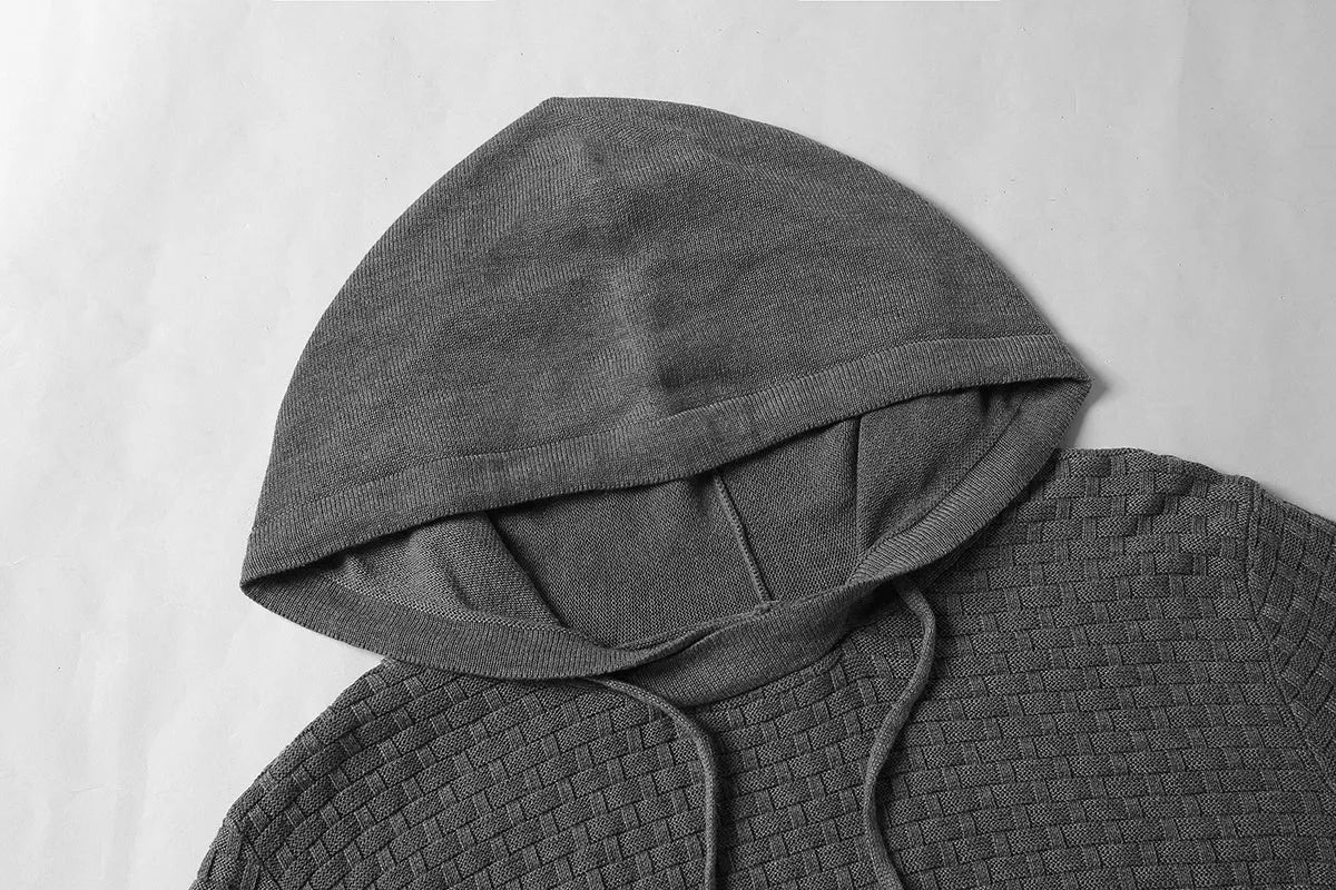 Men's cotton-polyester blend hooded sweatshirt available in nine colours including black, brown, grey, green, khaki, navy, red, and white.