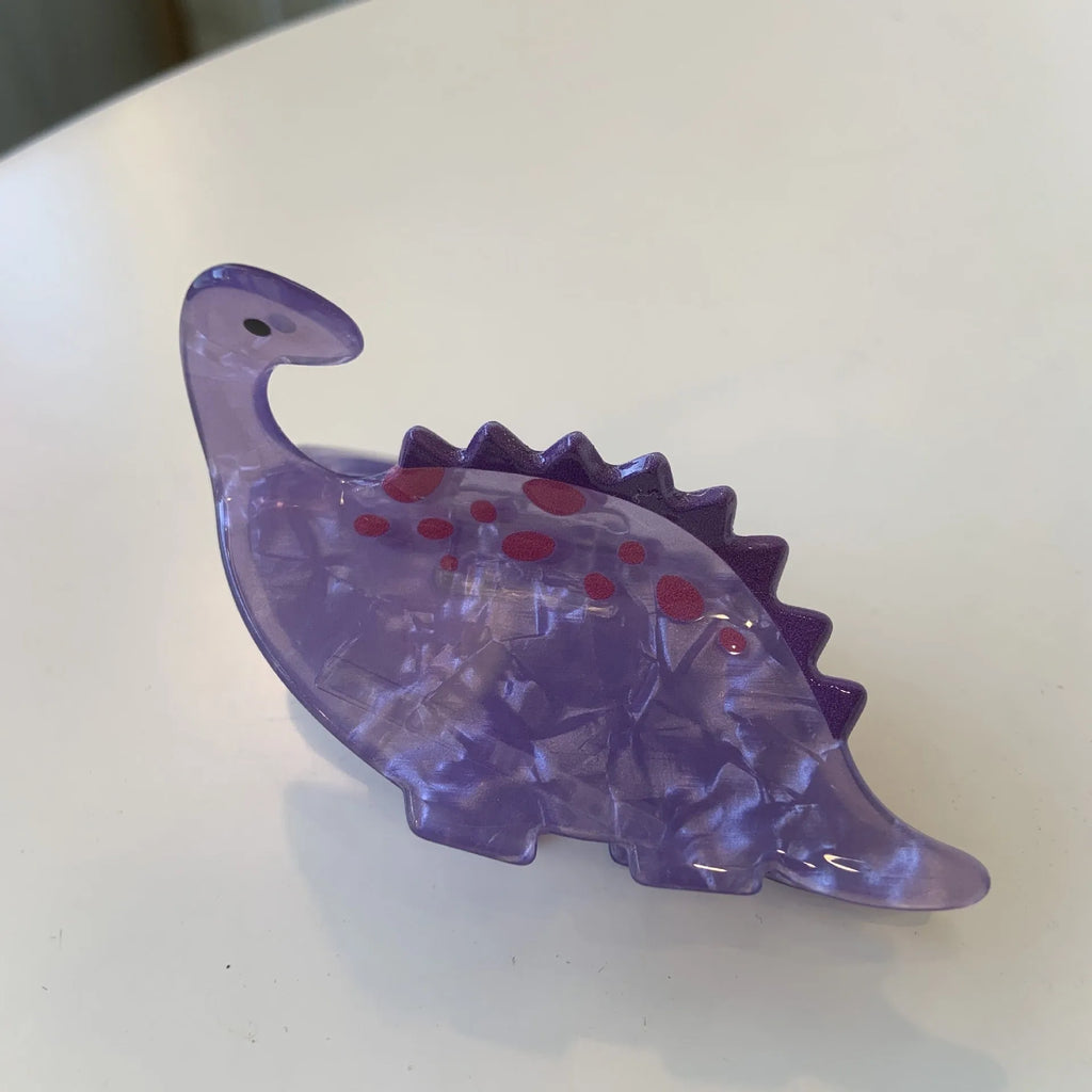Dinosaur-themed acrylic jaw hair clip with grip barrette clasp in six colour options