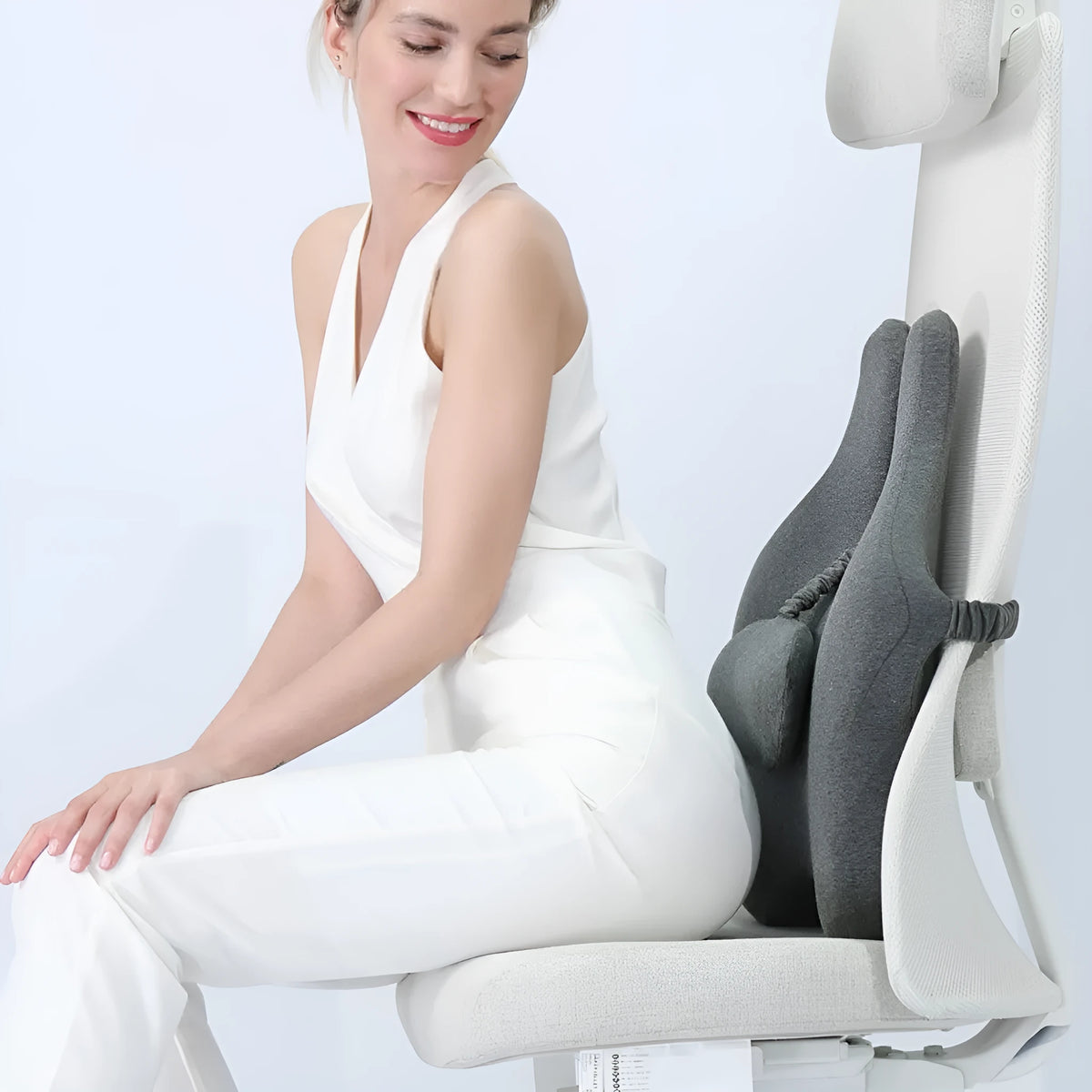 Solid colour car seat back cushion with memory foam lumbar support in black, dark grey, light grey, or pink