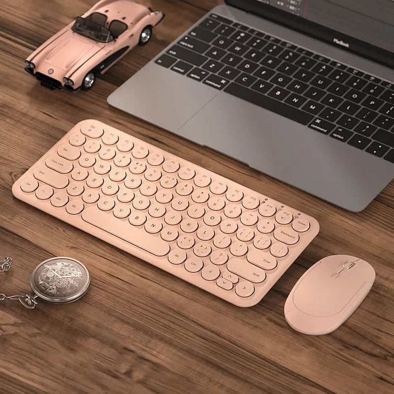 Mute ultra-thin wireless keyboard and optical mouse set in white, black or pink colour options