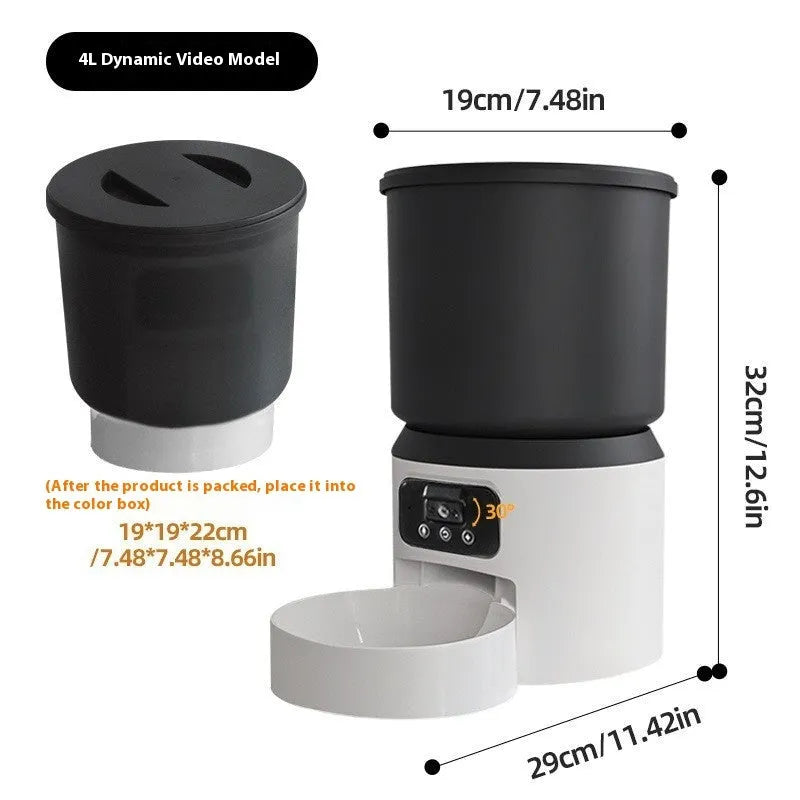4L smart pet feeder with control panel, food hopper, and optional stainless steel bowl for cats and dogs.