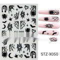 Cartoon love pattern nail art sticker decals in black and silver colours on a plastic sheet.