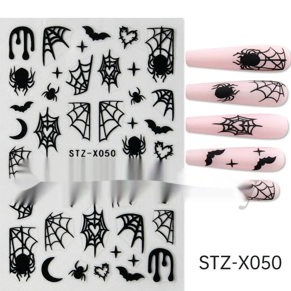 Cartoon love pattern nail art sticker decals in black and silver colours on a plastic sheet.