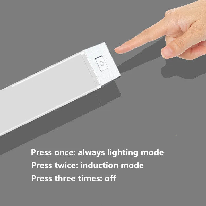 USB rechargeable LED closet light with motion sensor and magnetic strip mount.