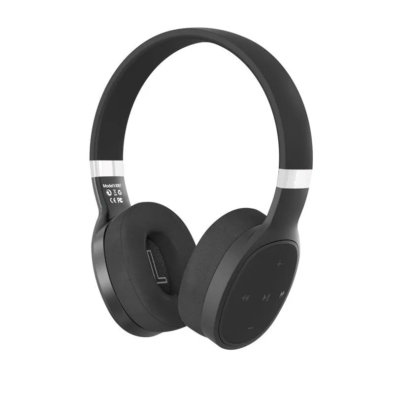 Folding wireless Bluetooth sports headset in black with 40mm speakers and collapsible design