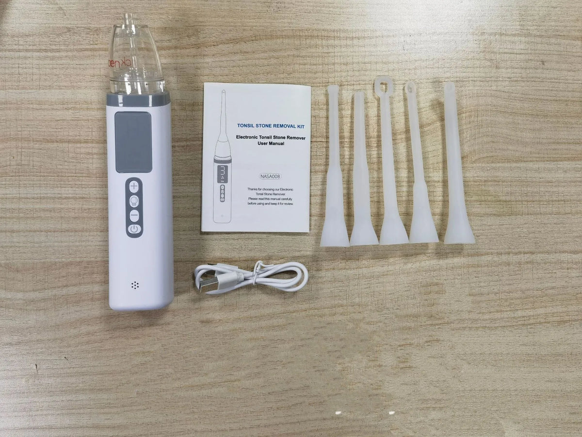 Tonsil stone remover oral cleaning tool set with extractor in milky white