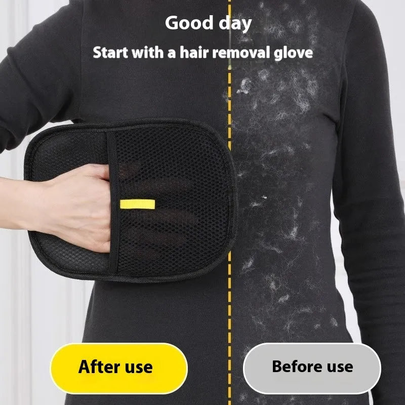 Black pet hair remover mitt with dual-sided silicone bristles for dog and cat grooming