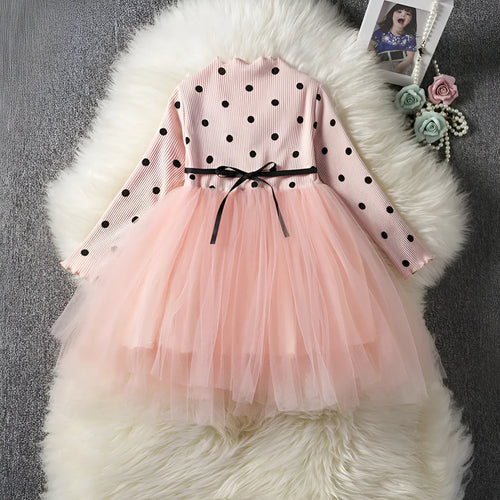Baby girl's long sleeve lace tutu dress in black, pink, or white for birthdays and christenings
