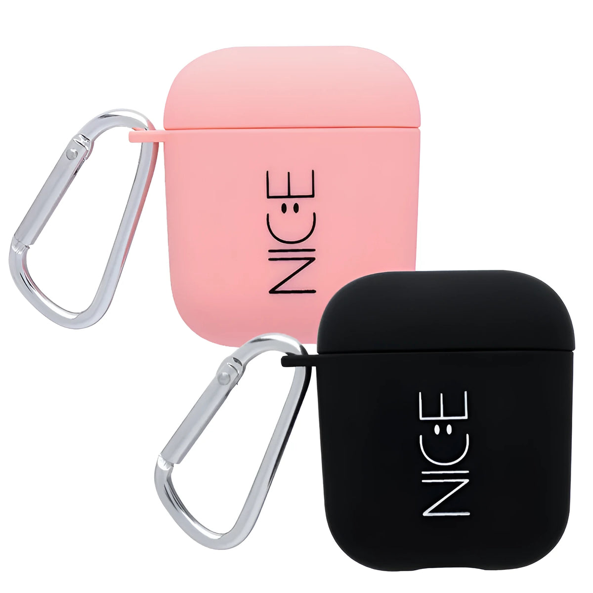 PC AirPods case cover with decorative designs in black and pink colour options