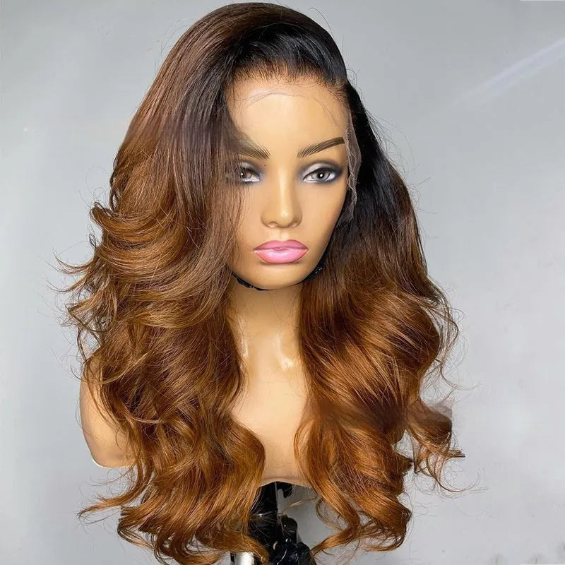 A Ruili style gradient wig made from real human hair on a mannequin head, showcasing the lace front construction.