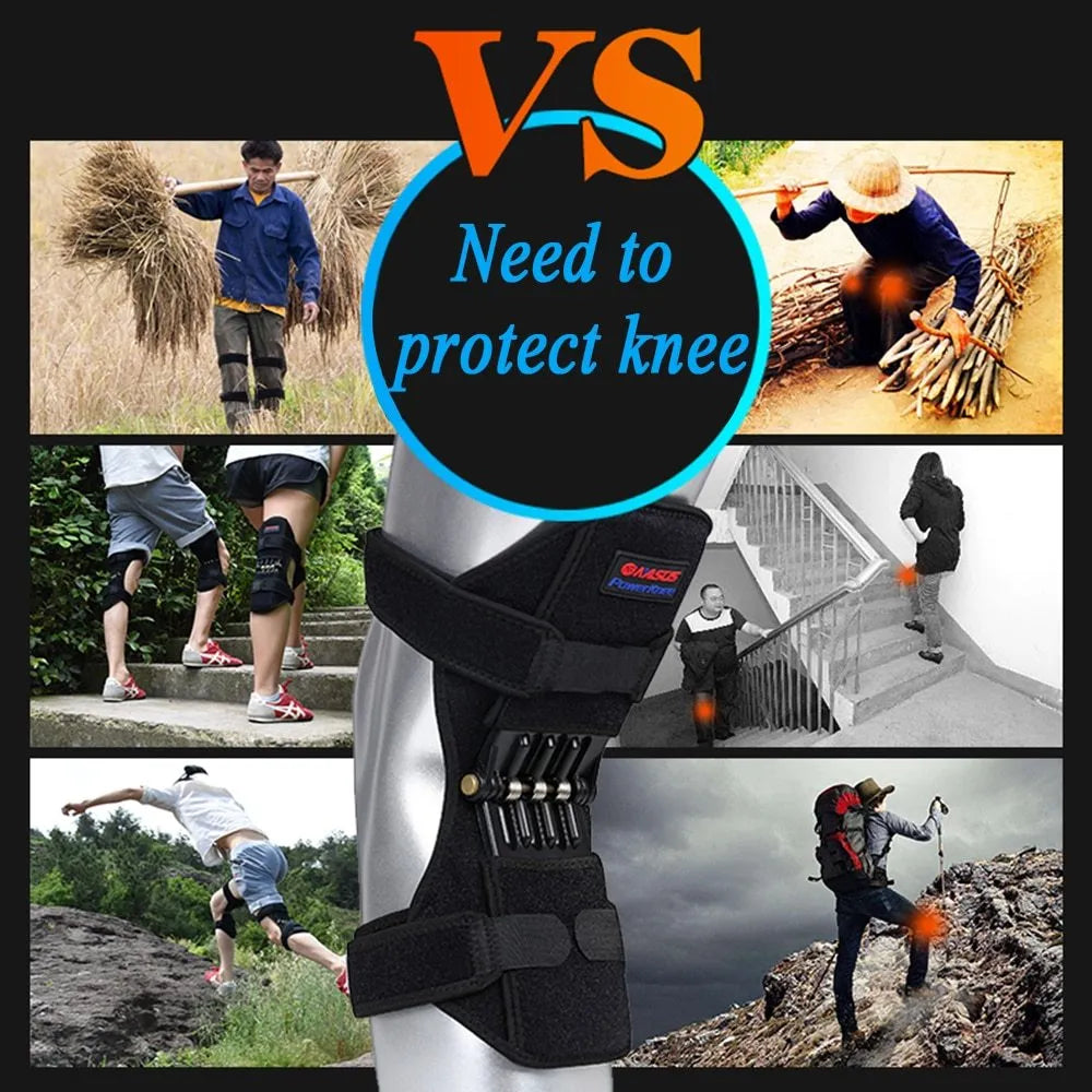 Adjustable spring knee brace with breathable fabric shown in black colour