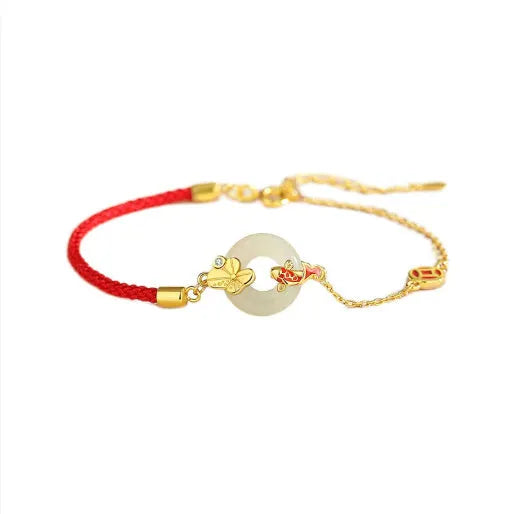 Women's 925 silver bracelet with gold koi safety clasp and peace buckle in retro style