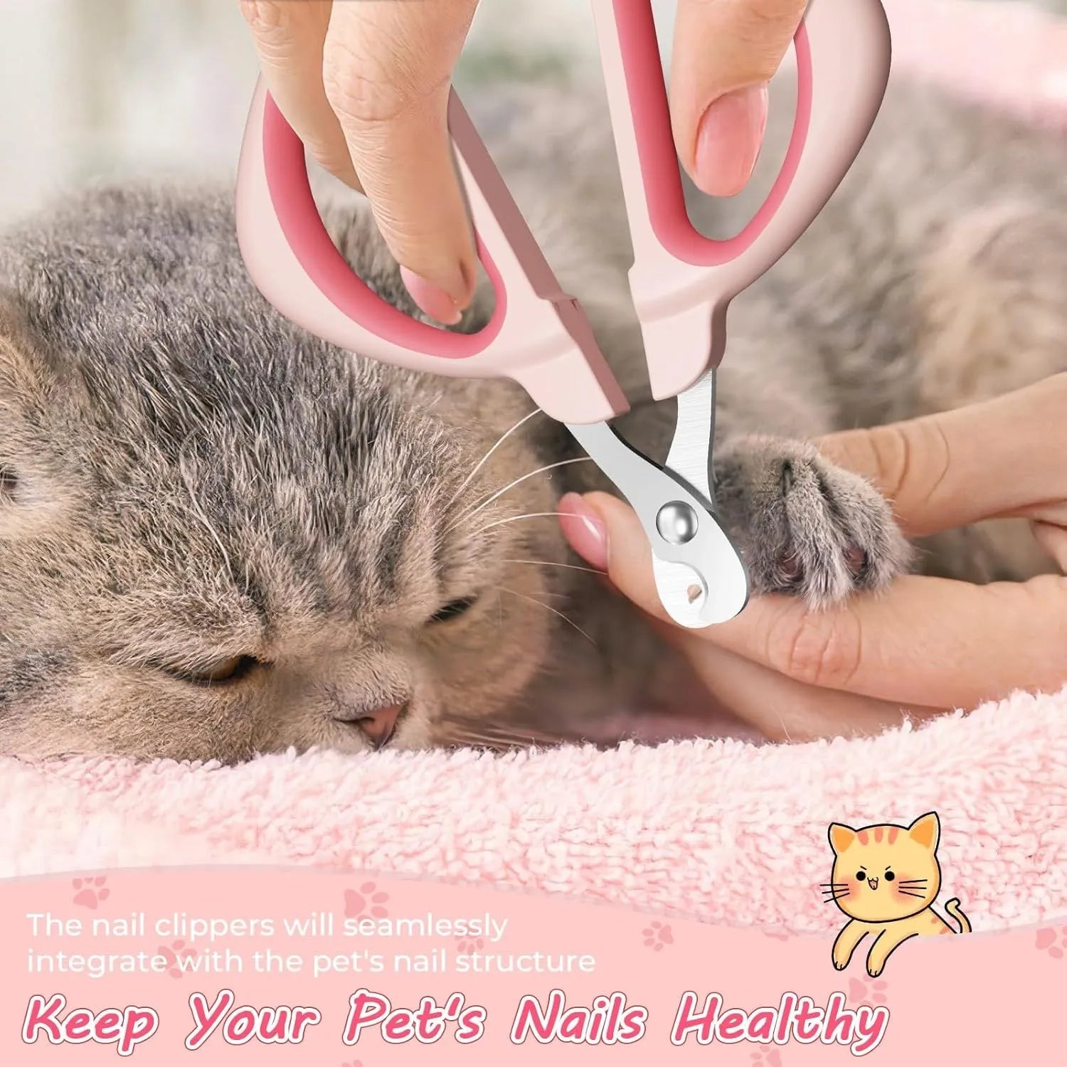 Blue pet nail clipper with positioning hole and non-slip handle for safe trimming