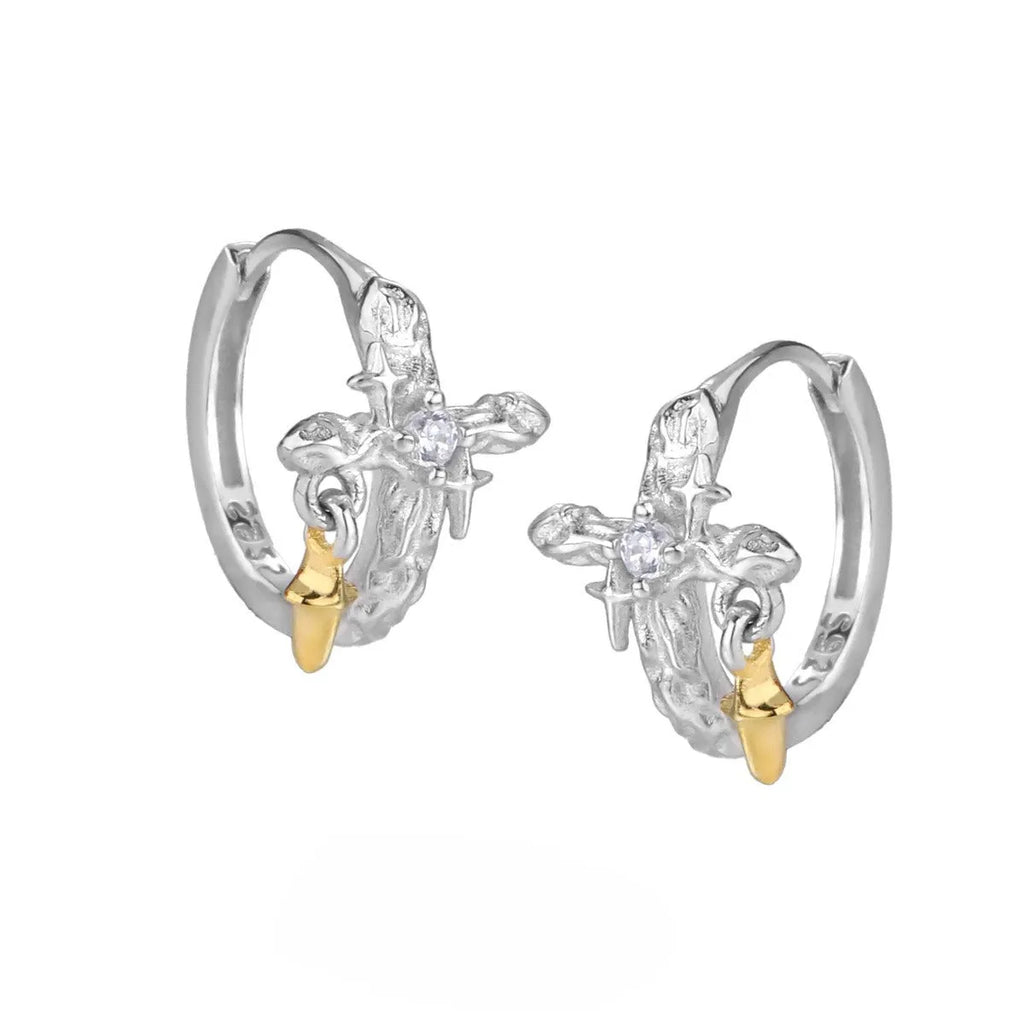 XINGX 925 silver cross earrings with white gold colour electroplated finish and geometric design