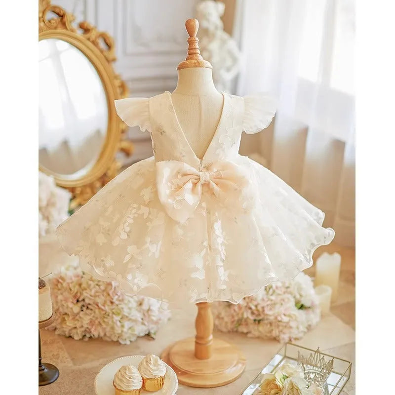 Girls' white polyester princess dress for catwalk and hosting, available in heights 80cm to 150cm