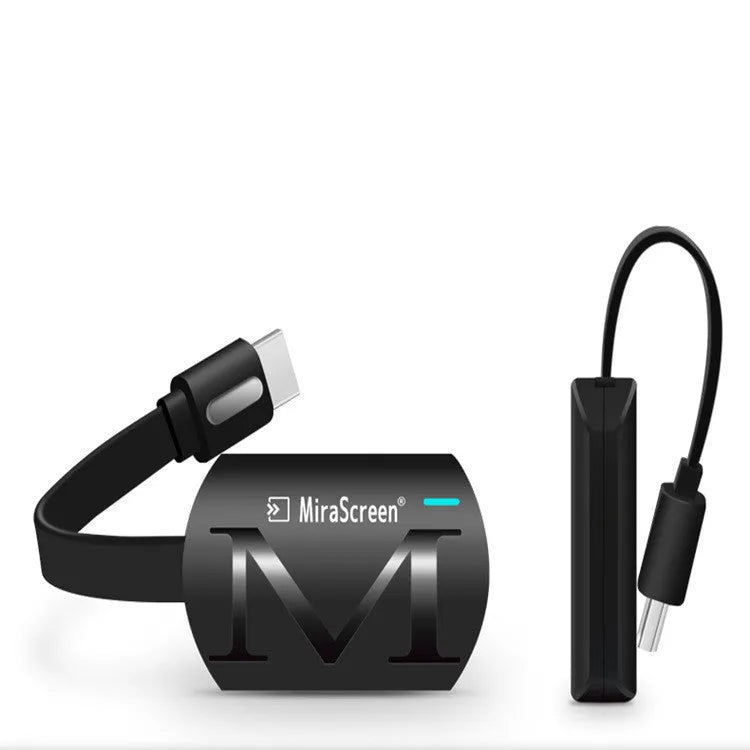 Black USB HDMI screen mirroring dongle for smart phones with 52mm compact size.