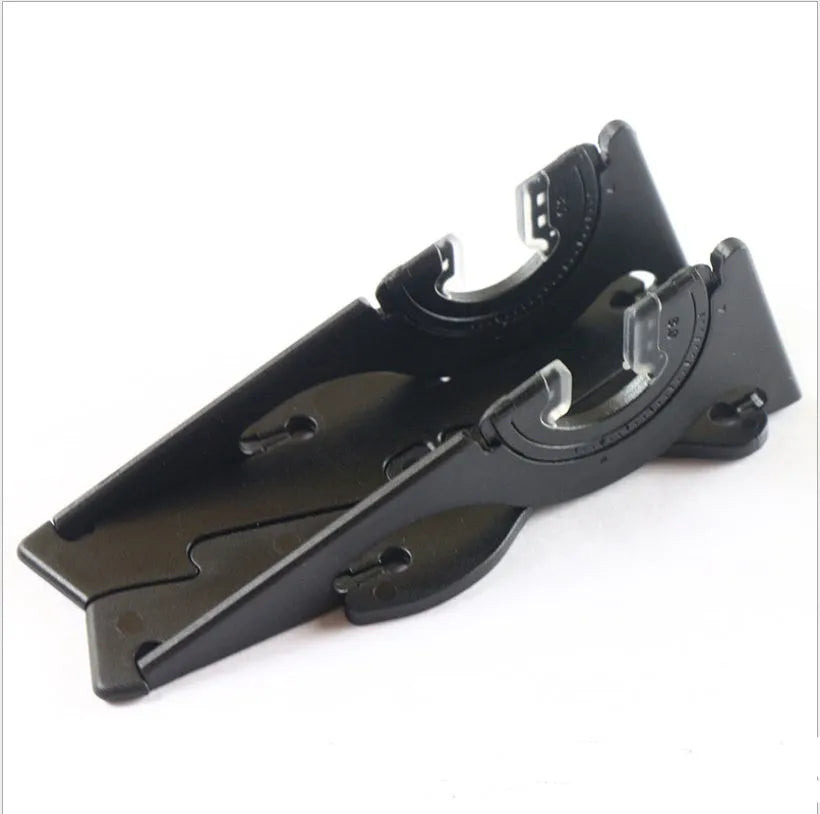 Plastic card style mobile phone desk holder shown in multiple colour options.