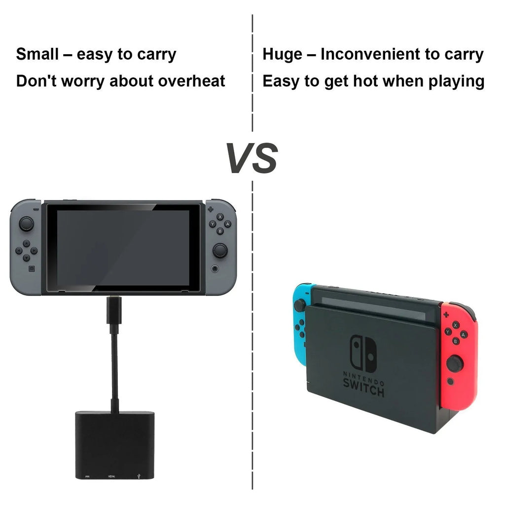 Black USB Type-C to HDMI adapter cable for Nintendo Switch on a white background