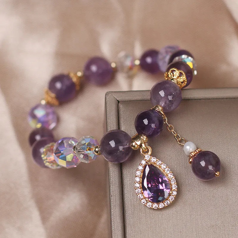 Purple natural amethyst crystal bracelet for women with micro inlay processing